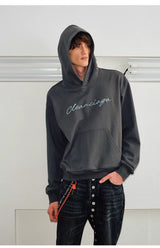Couple’s Embroidered Script Boxy Hoodie