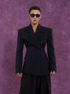 Casual Black Striped Padded Blazers