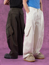 Men's Beige Loose Curved Cargo Pants