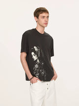 Geisha Print Casual Boxy Tee