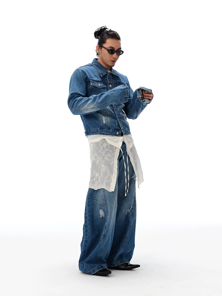 Vintage Washed Distressed Curved Banana Jeans