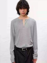 Hidden Half-zip Long-sleeve Crew Neck Top