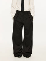 Men's Striped Pleated Straight Wool Pants