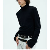Two-color Fitted Long-sleeve Turtleneck Tee
