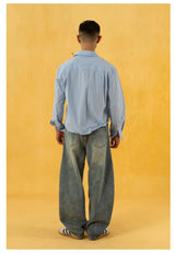 Men's Distressed Blue Wide Leg Jeans