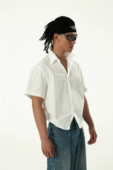 Unisex Loose White Cropped Short-sleeve Shirts