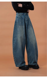 Men's Blue Riveted Curved Jeans