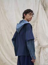 Detachable Hood Layered Plaid Shirt