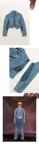 Detachable Zipper Star Cropped Denim Jacket