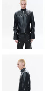Men's Deconstructed Black Leather Biker Jacket
