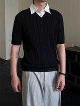 Wool Lyocell Fake Two-piece Knit Tee