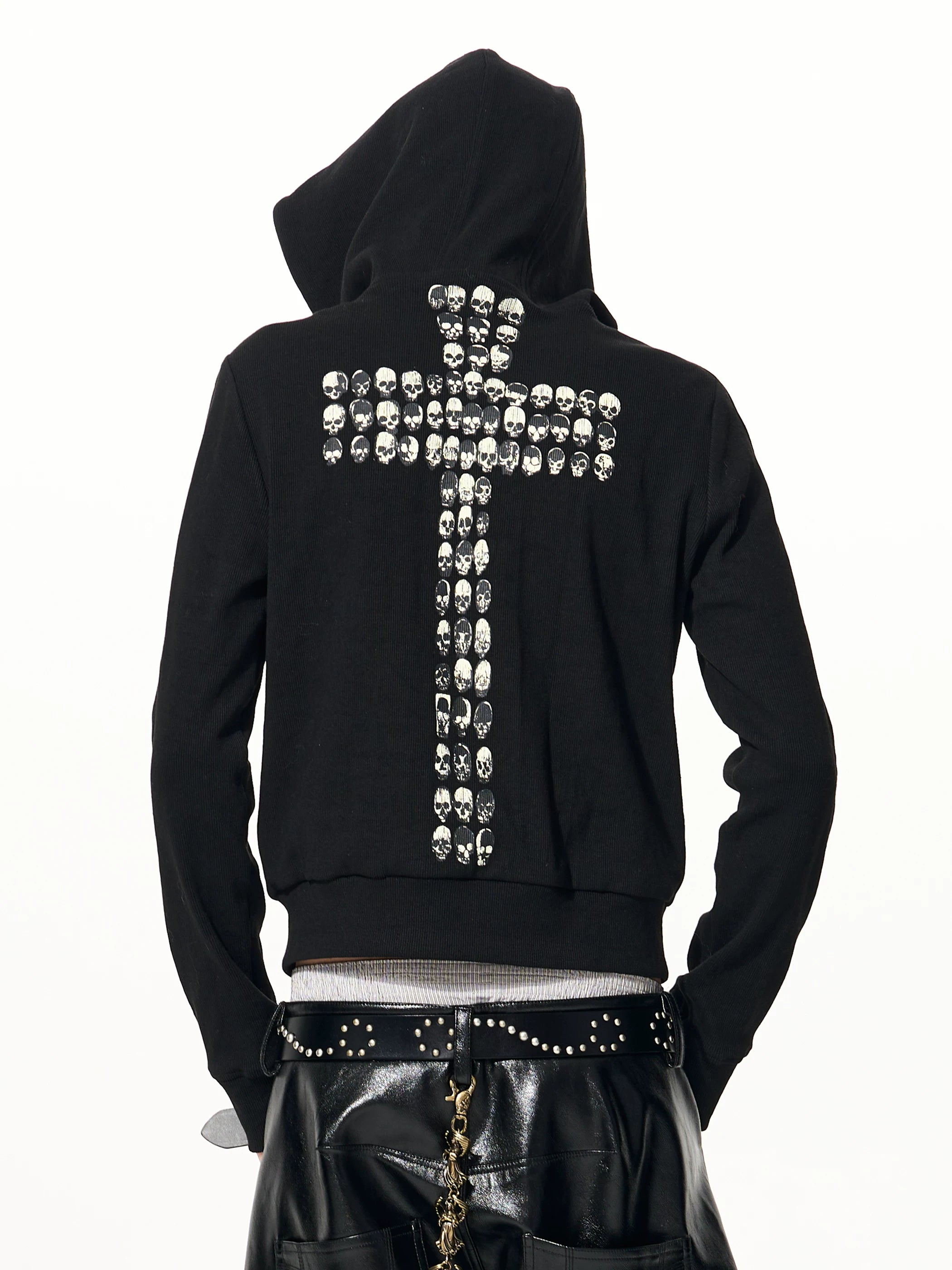 Men's Black Skull Cross Zip Hoodie