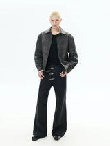 Asymmetrical Flare Waxed Jeans