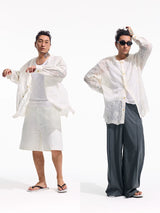 White Embroidered Long Sleeve Shirts