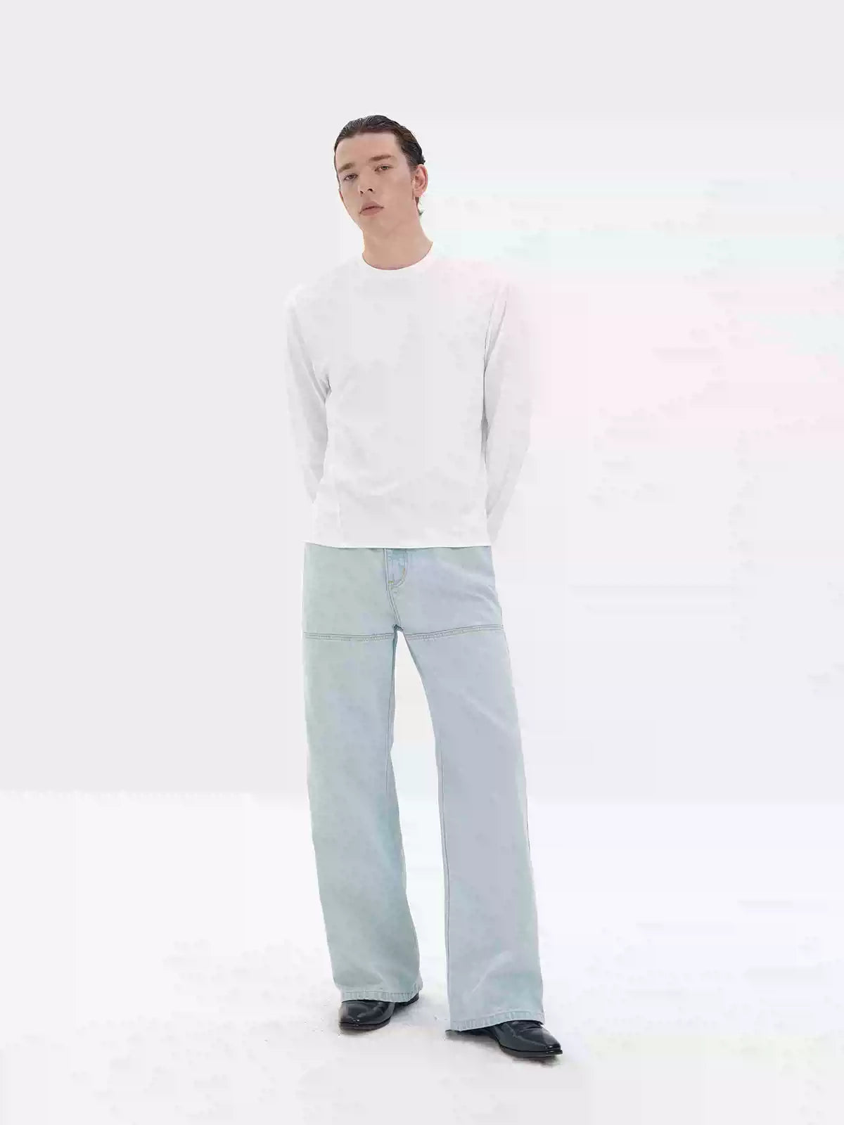 Long Sleeve Straight Shoulder Satin Tees