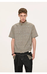 White Short Sleeve Harrington Houndstooth Shirt