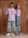 Oversized Embroidered Purple Heart Skeleton Tee