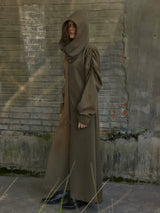 Unisex Hooded Ruched-Waist Cape Coat