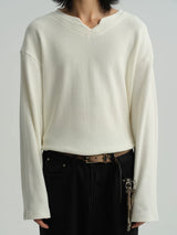 Cropped V-Neck Jacquard Sweatshirt