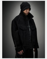 Oversized Raglan Suede Ribbon Jacket