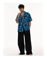 Blue Short Sleeve Cuban Collar Shirts