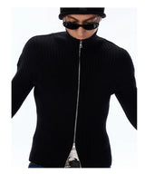 Cotton Ribbed Double Zipper Cardigan