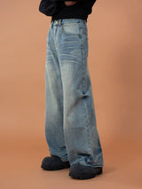 Men's Blue Printed Baggy Jeans