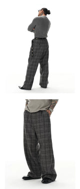 Black Grey Plaid Wool Pants