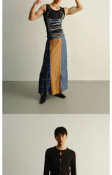 Reversible Pleated Frayed Plaid Denim Skort