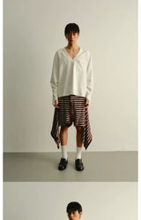 Striped Loose Deconstructed Sweat Shorts