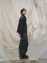 Washed Pleated Adjustable Strap Parachute Pants