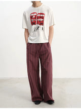 Tie-Front Striped Pleated Linen Pants