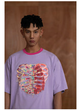 Oversized Embroidered Purple Heart Skeleton Tee