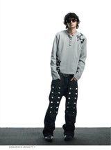 Punk Raw Denim Straight Flare Jeans