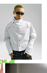 Oversized Cropped Stand Collar Riveted Jacket