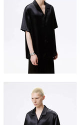 Cuban Collar Short Sleeve Satin Shirt