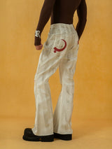 Men's Vintage White Sickle-Print Flare Jeans