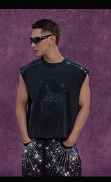 Men's Gray Rivet Print Tank Tops