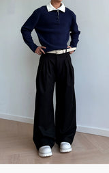 Brushed Velvet Pleated Loose Straight Pants
