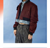 Cropped Two-Piece Maroon Denim Bomber Jacket