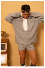 Gray Blue Navy Collar Knit Sweater
