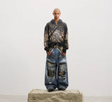 Leopard Embroidered Dual Zip Boxy Hoodie