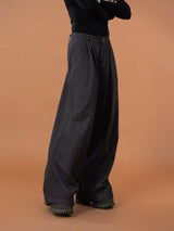 Men's Loose Gray Pleated Denim Pants