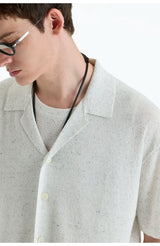 Collared Linen Blend Knit Cardigan