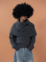 Unisex Detachable Grey Knit Cardigan Scarf