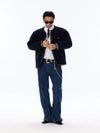 Wool Blend Navy Blue Tweed Coat
