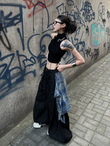 Washed Distressed Detachable Plaid Jeans