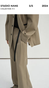 Waist-Adjustable Striped Flared Merino Wool Pants