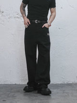 Embroidered Devil Straight-Leg Denim-Style Terry Sweatpants