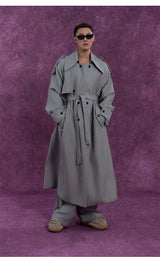 Belted Vintage Taupe Striped Cape Coat